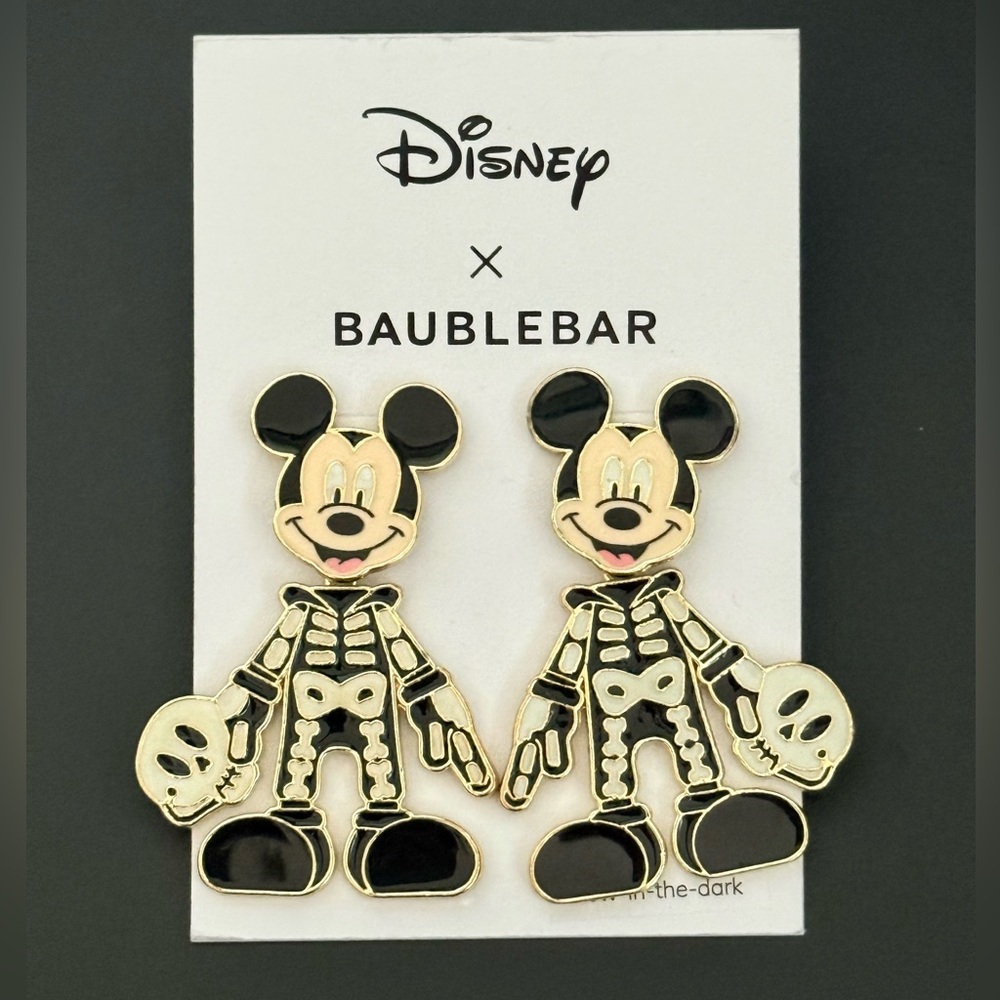 New BaubleBar Disney Mickey Mouse Skeleton Glow-in-the-Dark Earrings